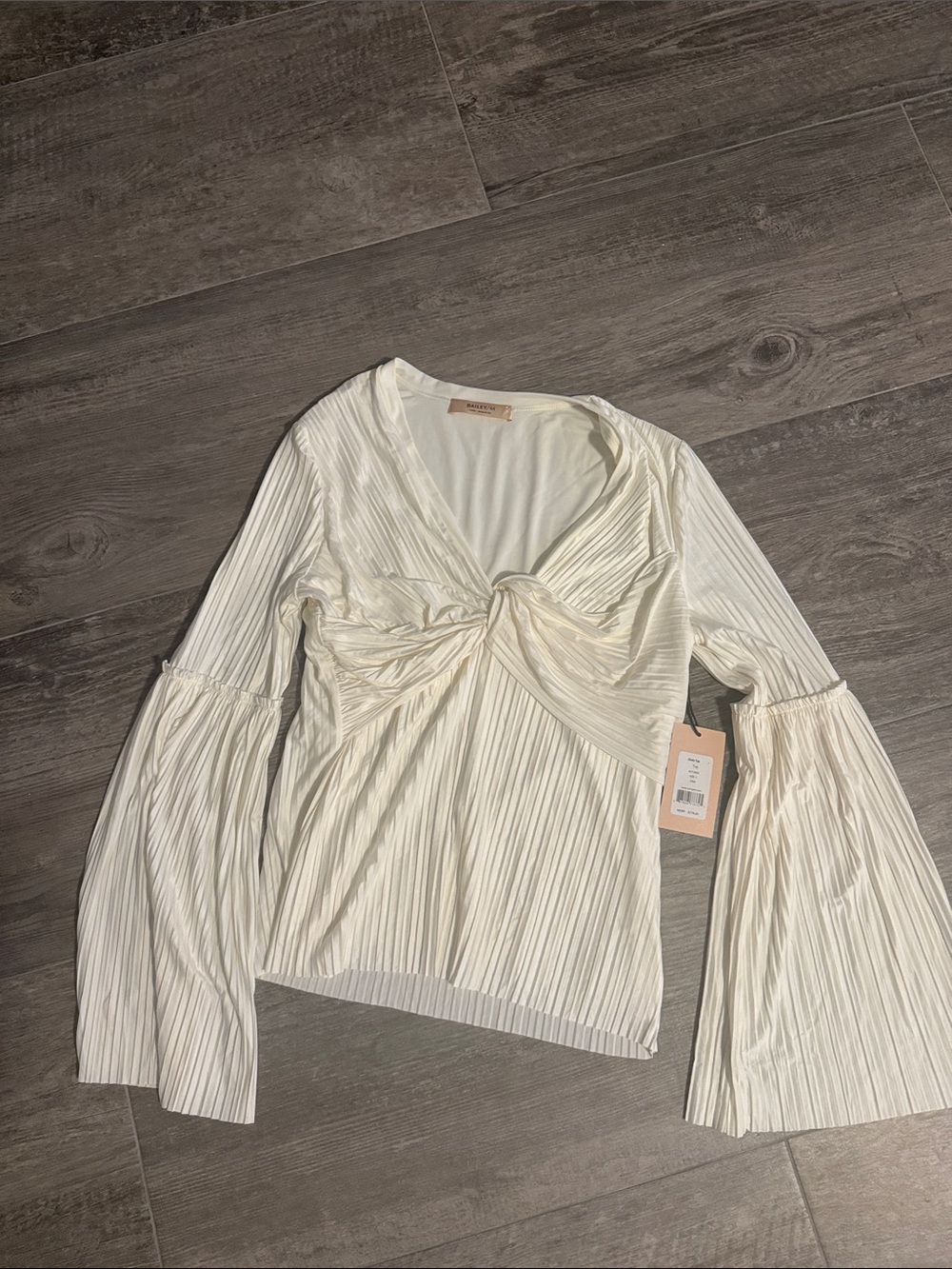 Bailey 44 Cream Pleated Knot-Front Long Sleeve Top